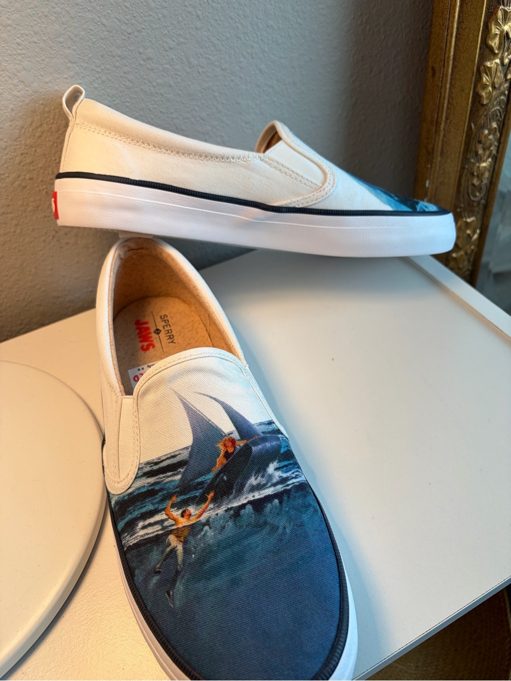 NIB! Sperry Jaws Canvas Slip-Ons with Blue Ocean Shark Art - Picture 3 of 8